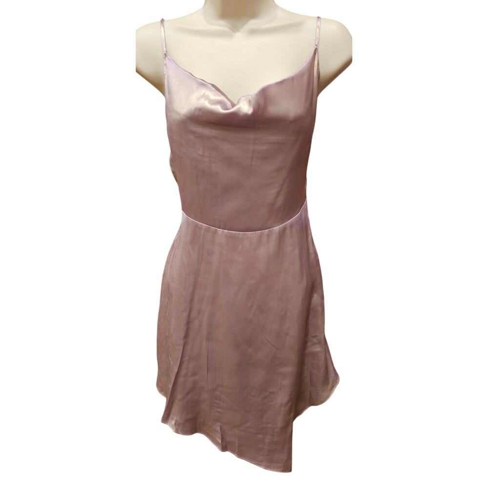 Urban Outfitters Pink Metallic Shine Asymmetrical Hem Lined Slip Drape Dress S — image 2 of 8